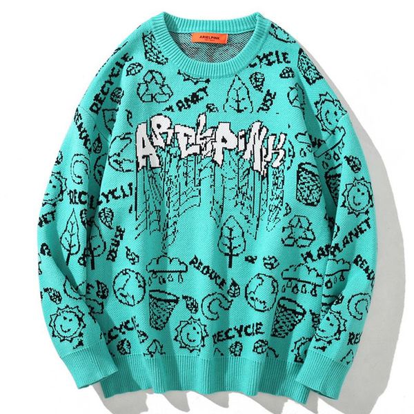 

men's sweaters women harajuku ripped sweater pullover men vintage environmental knit 2021winter retro oversize couple knitwear, White;black