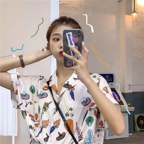 

women's blouses & shirts vintage fashion womens clothing sweet short sleeved print shirt women summer 2021 korean harajuku vacation loo, White