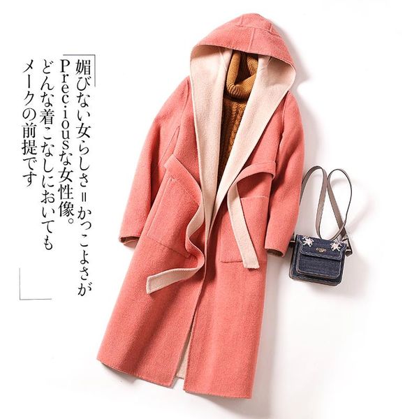 

wool coat female hooded autumn winter jacket women korean coats and jackets double-sided fashion 2021 abrigos para mujer pph2130 women', Black