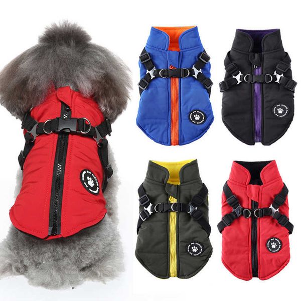 Cappotto per cani con imbracatura ad anello a D per cani di taglia piccola e media Completo per cani antivento imbottito caldo per cuccioli Vestiti per animali domestici perro gato chaqueta 211007