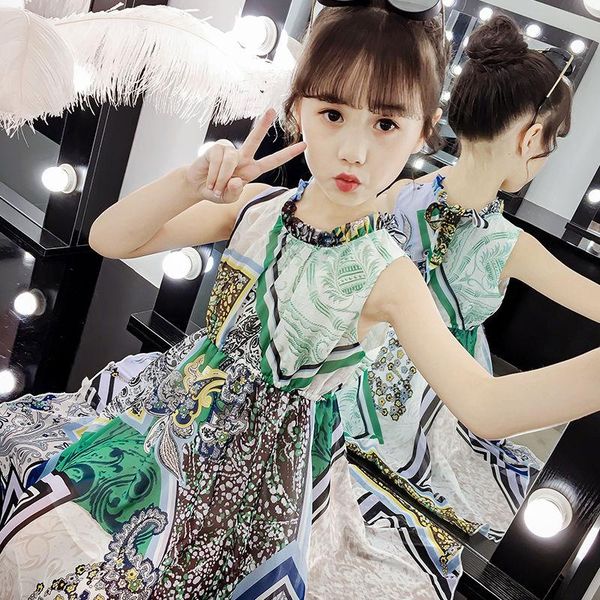 

girls dresses summer 2021 big child western style chiffon bohemian floral dress childrens clothing cute princess prom girl's, Red;yellow