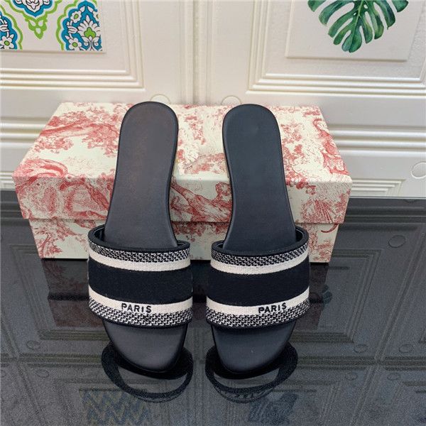 

womens summer sandals beach scuffs pairs slippers slide ladies casual letter print beautiful embroidered flip flops with box multicolor, Black