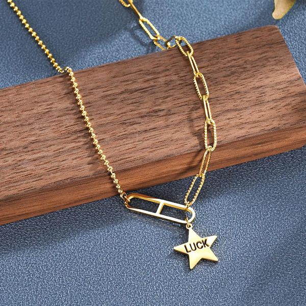 

pendant necklaces trendy luck letters star gold color stainless steel women female punk party chokers clavicle chain jewelry, Silver
