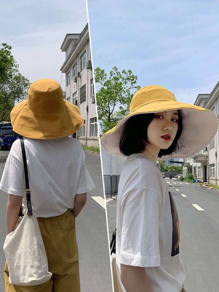 

sun hat double sided sunscreen fisherman's hat for women in summer, Blue;gray