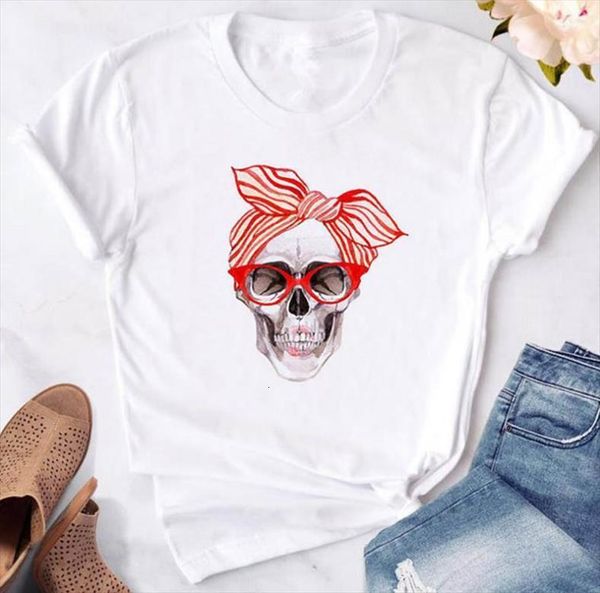 

wearing scarf skull print men short sleeve o neck loose ladies summer fashion tee clothes, White;black