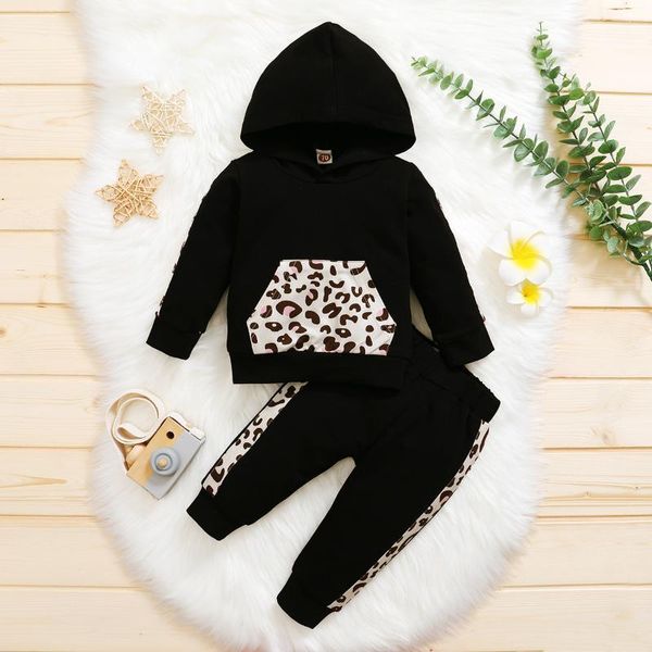 

clothing sets toddler girl fall clothes 2021 baby girls cartoon pocket print leopard hoodie + pants outfits1, White