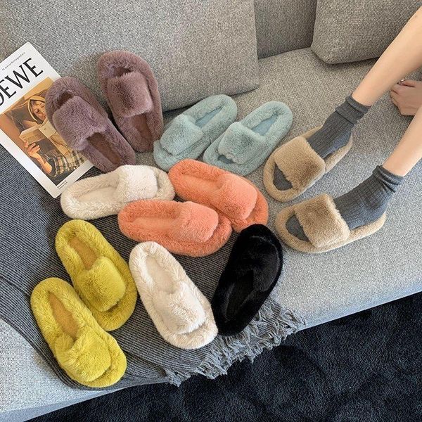 

slippers women's 2021 style plush flat sandals fashion, Black