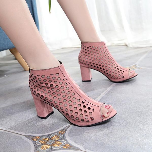 

sandals 2021 brand elegant office lady comfortable rome style block high heels summer shoes women booties, Black