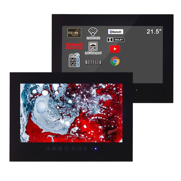 Soulaca 21.5 pollici Nero Bagno TV LED Smart Android Hotel TV impermeabile Pannello in vetro Frameless Full HD 1080