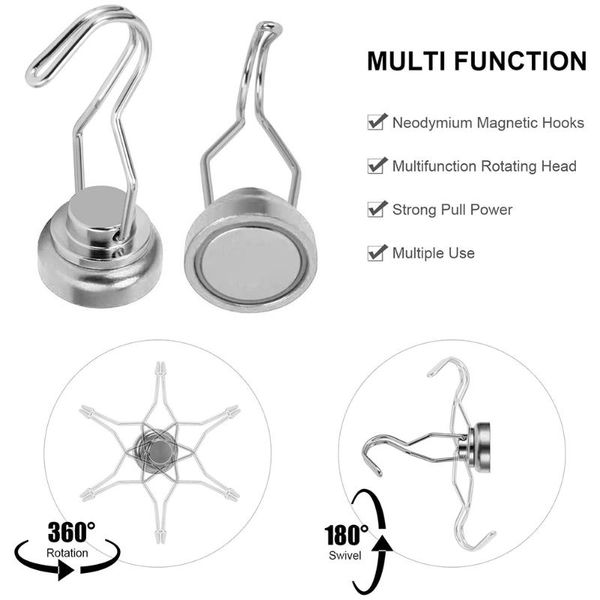 

swivel magnetic hooks heavy duty neodymium magnet 4 pcs with scratch proof stickers for home refrigerator kitchen b1 & rails