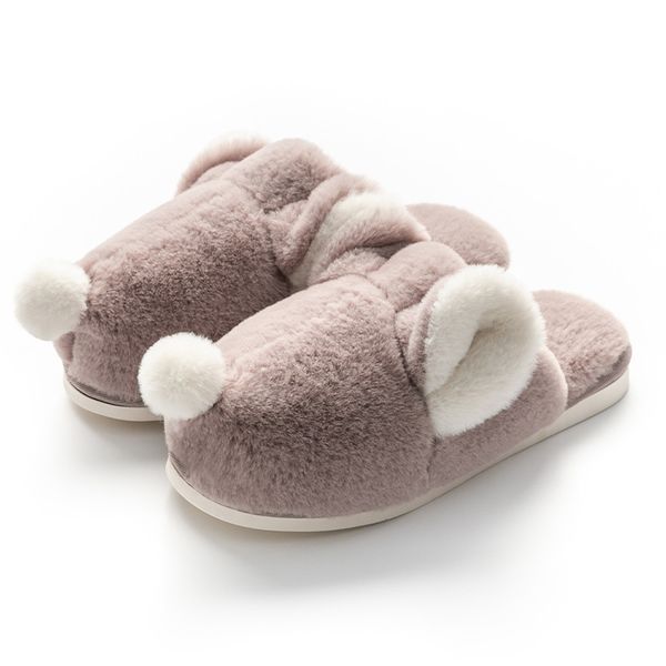 

men women slippers winter warm mouse cartoon cute flip flop shoes couple home fashion non-slip flat indoor casual house slides, Black