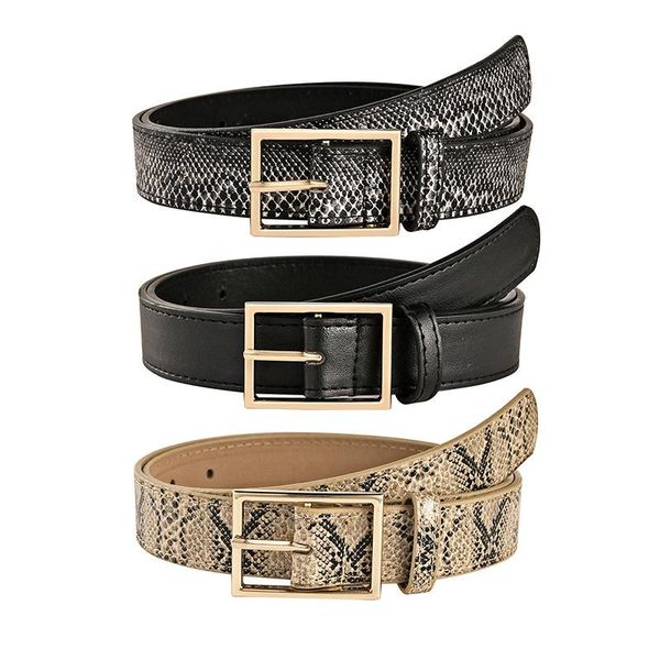 

belts snake pattern for women square buckle pin jeans pants belt female ladies pu leather waist, Black;brown