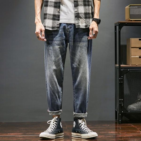 

men's jeans men dark blue harem pants loose fit wide leg fashion pockets streetwear clothing pantalon homme