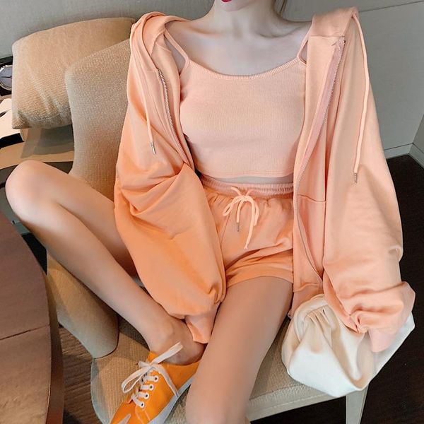 

women's shorts plus size tracksuit women set sport clothing spring summer and camisole hoodies 3 piece suit crop hooded jackets, White;black