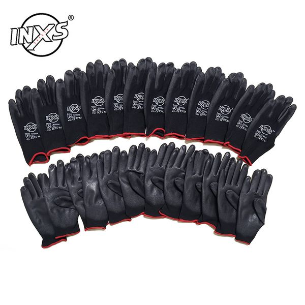

12 pairs polyester nylon pu coating safety work gloves for builders fishing garden work non-slip gloves