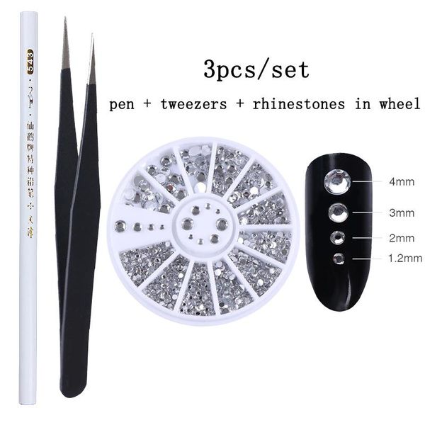 

nail art decorations 1 set mixed color flat back 3d rhinestones shiny crystals glitter beads accessories in wheel, Silver;gold