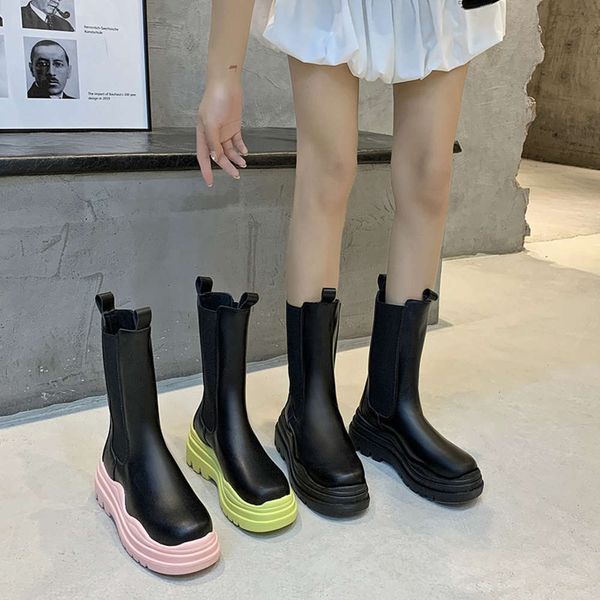 

martin booty spring and summer thin thick bottom increased chelsea boots fairy style flat middle chimney, Black