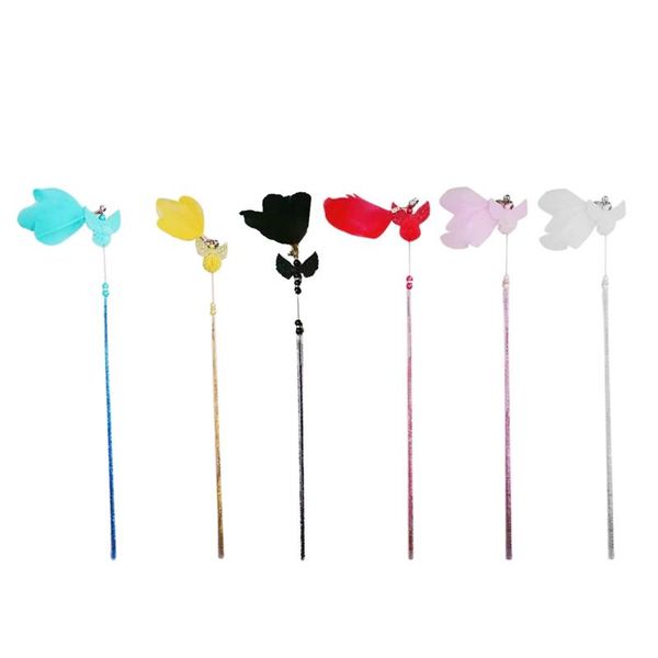

cat toys 1pcs wing retractable feather teaser toy pet bell wand kitten with mini for cats