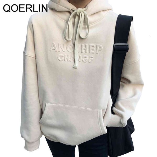 

hoodies keep warm veet hoodies harajuku 3d letters fleece winter hooded pullover loose casual sweatshirts solid kawaii, Black