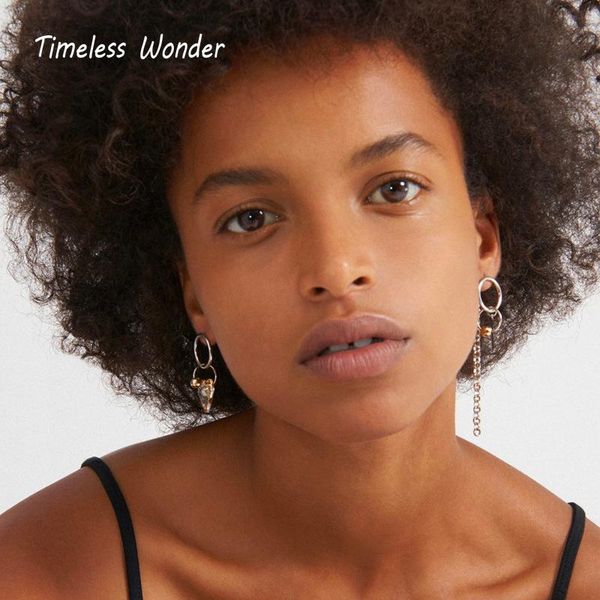 

stud timeless wonder asymmetric heart chained earrings fashion women ins party designer goth brand trendy gift french fancy 1387, Golden;silver