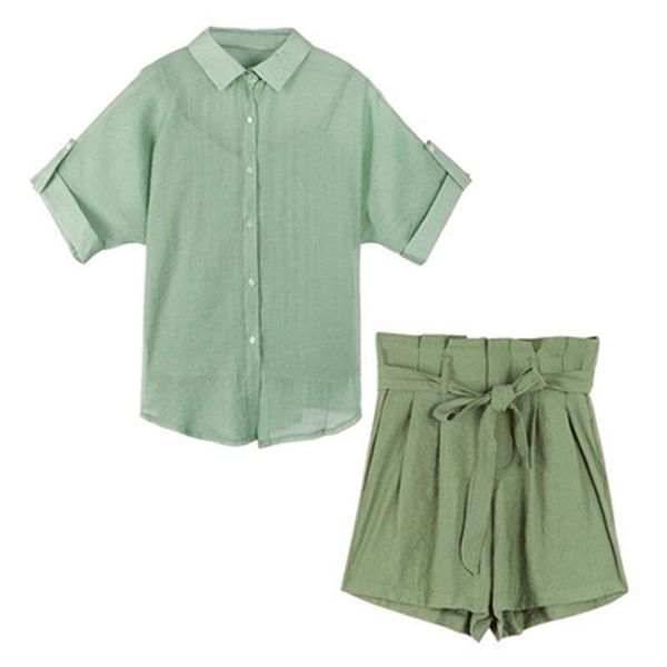 

women's tracksuits 2021 summer fashion sets short sleeve sun protection shirt + chiffon sling wide leg shorts female 3 piece suits, Gray