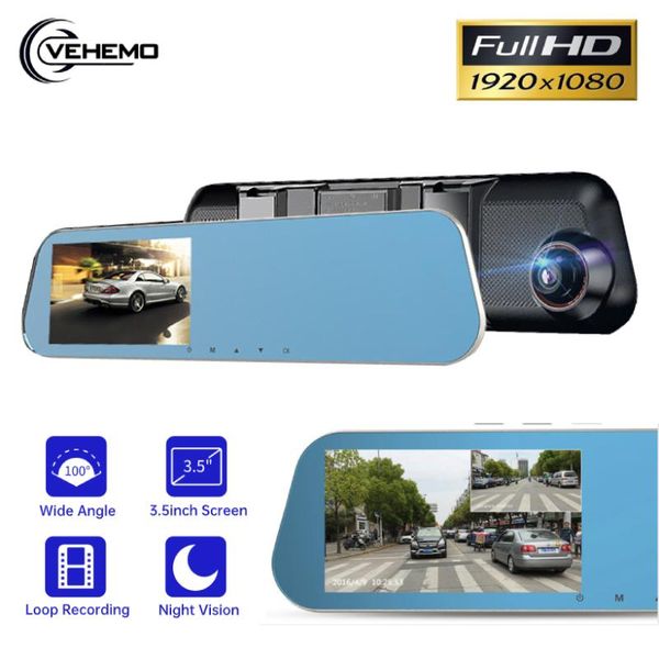 

car rear view cameras& parking sensors 3.5 inch dvr dash camera rearview mirror loop recording driving recorder night vision hd 1080p dashca
