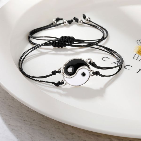

wax braid couple bracelet yin and yang tai chi charm bracelets pulseras adjustable pendants handmade jewelry, Golden;silver