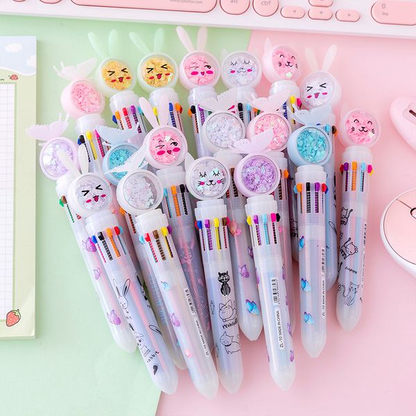 

painting pens creative multi cartoon ten sequin color oil lovely student ball point pen, Black;red