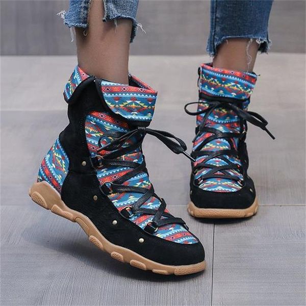 

boots women's retro bohemian style side zipper short booties casual soft sole female winter botas mujer invierno 2021, Black
