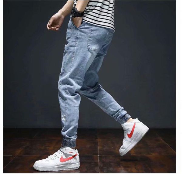 

blue baggy jeans drawstring waist men streetstyle elastic-pants-mouth kpop clothes hip hop harajuku s-5xl plus size men's