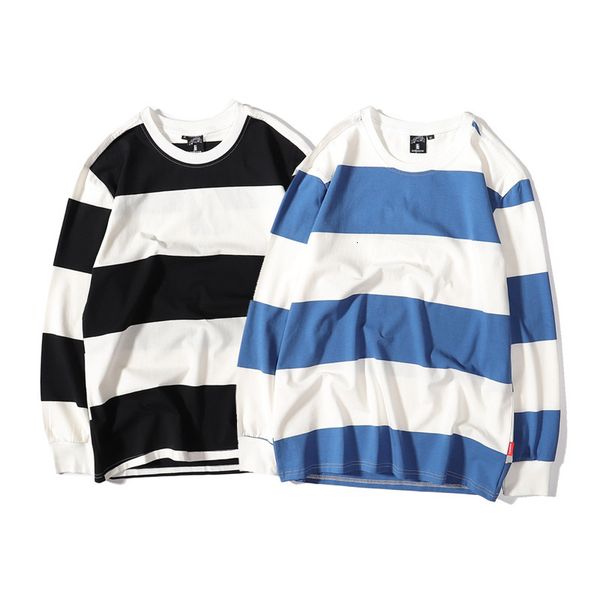 

t shirt autumn men's trend round neck stripe long sleeve casual cotton base tee, White;black