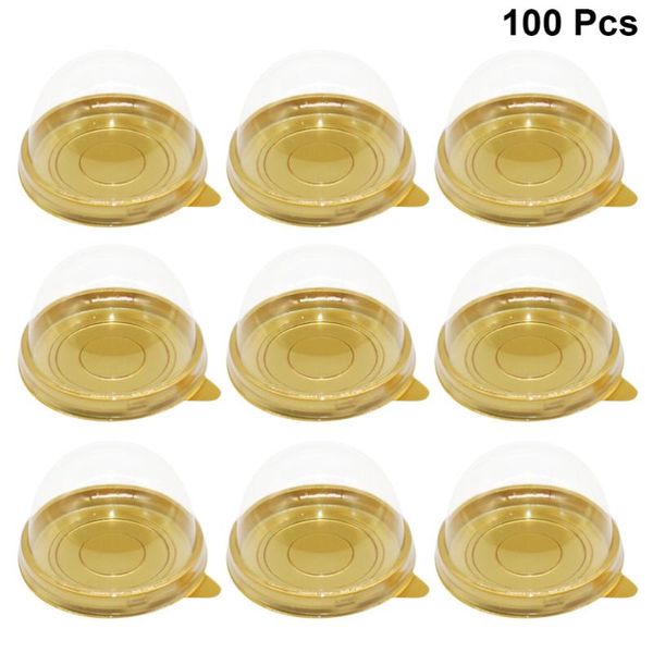 

gift wrap 100pcs round egg-yolk puff container transparent mooncake dome boxes baking packing box (golden tray)