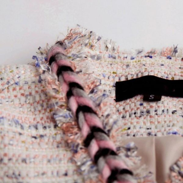 

women's jackets brand women pink sequined pearls tweed coat spring autumn elegant slim long sleeve v-neck party jacket outw, Black;brown