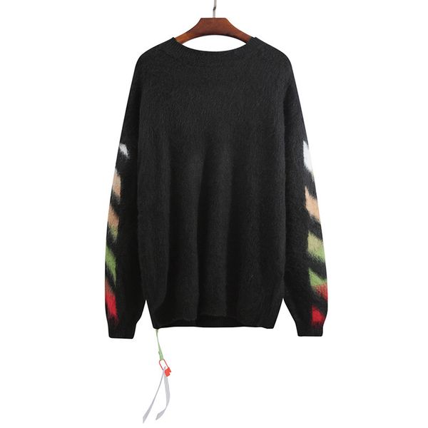 

white off style color blocking gradient arrstyle mohair men's and women's fashion sweater, White;black