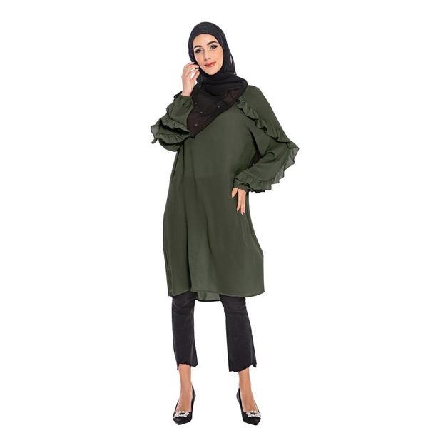 

ethnic clothing muslim dress fashion middle east eid dubai abaya turkey plus size long sleeve round neck donsignet, Red