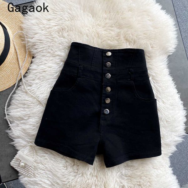 

gagaok woman shorts summer solid button skinny high slim clothing slim korean casual simple fashion female wild short 210611, White;black