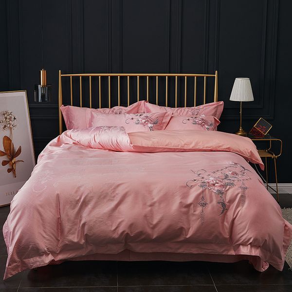 

european style modal embroidery jacquard four piece set of cotton satin lace bedding