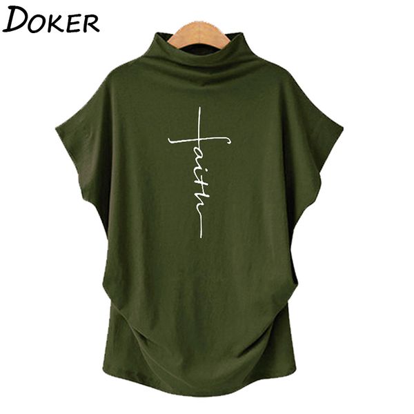 

summer short sleeve t shirt women faith cross printed oversized women tshirt streetwear casual tee shirt femme 210423, White