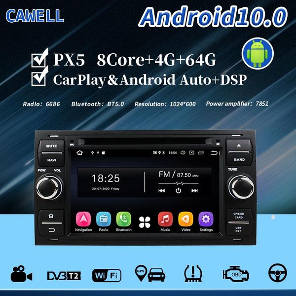 

cawell car dvd android10 gps player headunit octa core 64g carplay dsp wifi bluetooth for focus mondeo c-max s-max fusion radio