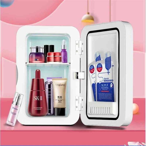 8L Araba Mini Buzdolabı Taşınabilir Kozmetik Oto İçecekler Için Soğutucu Kutusu Skincare Dondurucu LED Işık Buzdolabı