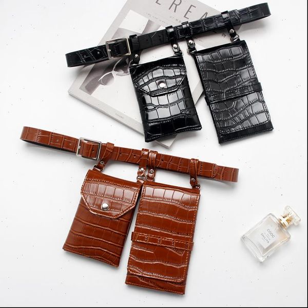 

white red crocodile pattern waist bags crossbody double fanny pu leather belt phone wallet bag sac main femme