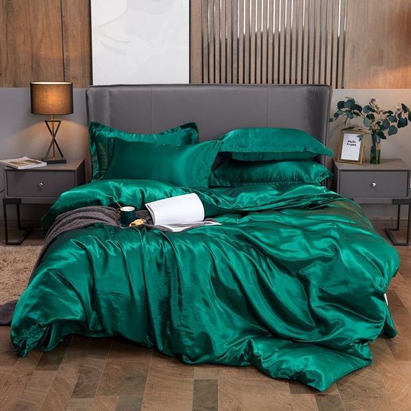 

bedding sets nordic luxury satin set solid color faux silk quilt cover flat sheets pillowcases 3/4pcs single double duvet covers