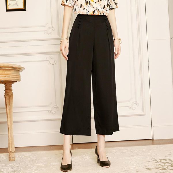 

women's pants & capris shzq black silk female summer 2021 temperament fashionable mulberry leisure wide leg, Black;white