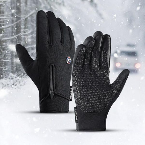 

winter cycling gloves with wrist support touch screen bicycle outdoor sports anti-slip windproof bike full finger, Black