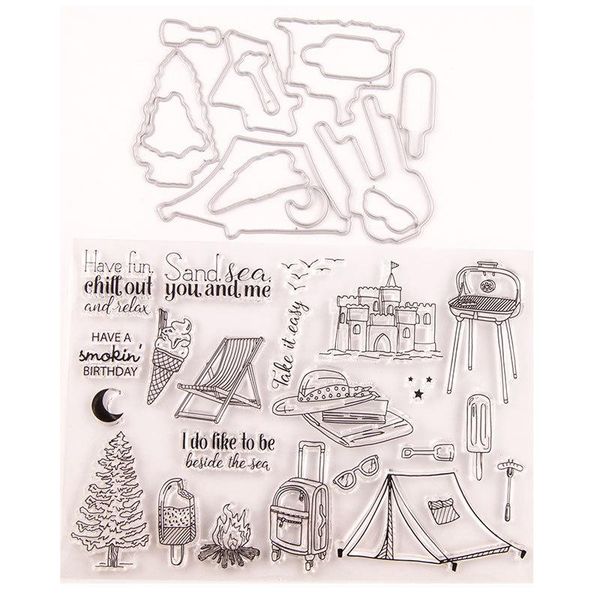

painting supplies summer trip castle tent stamp and metal cutting dies diy scrapbooking for po decorative silicone clear stamps 2021