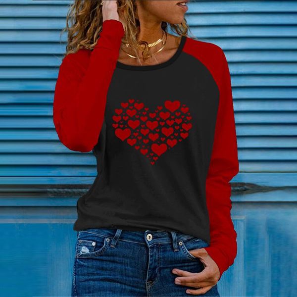 

women's t-shirt 2021 summer women fashion casual colorblock heart print long sleeve loungewear sweatshirt kawaii street style harajuku, White