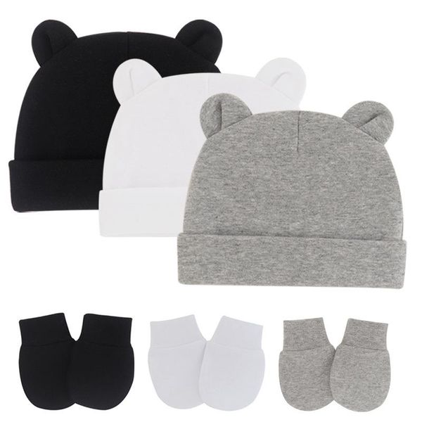 

hair accessories 0-1y baby girl boy cotton cap gloves set infant soild colors available four seasons warmth born hat mitten combinati, Slivery;white