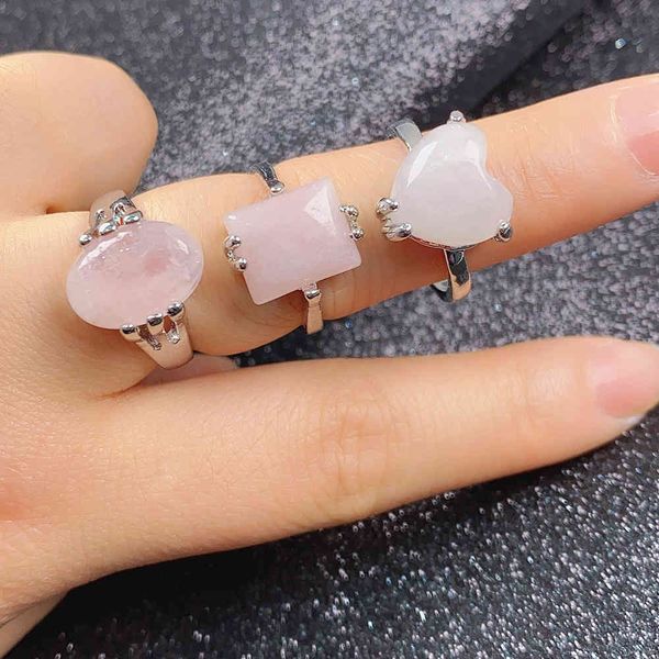 

2021 vintage natural rose pink quartz ring for women geometric crystal engagement rings set female fine gift jewelry 20pcs, Silver