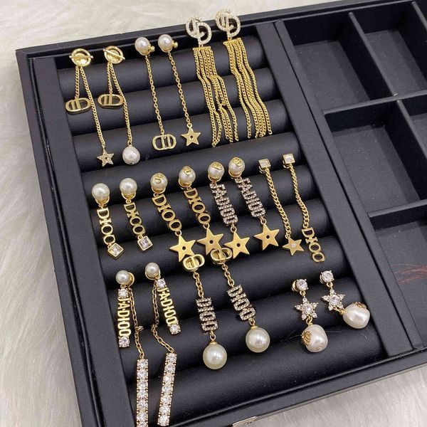 

design jewelry new same letter female net red five pointed star pearl earrings 0322, Golden