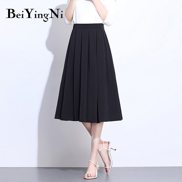 

beiyingni summer pleated skirt women solid white black slim elastic high waist saia vintage casual elegant skirts faldas mujer 210416